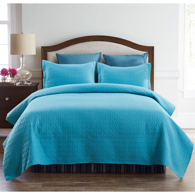 JML Ensemble de Courtepointe Queen 3 Pcs, Couvre-Lit en Microfibre Embossée avec 2 Taies d'Oreiller, 88"x92 Pouces