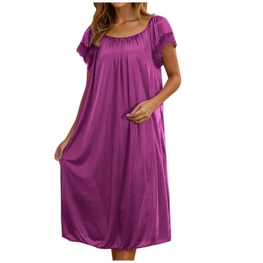 FAIWAD Nuisette pour Femme à Garniture de Dentelle Chemise de Nuit à Manches Courtes Nuisette Légère Ample et Confortable à Col Ras du Cou Tenue de Nuit Robe de Détente