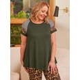 thumbnail image 5 of LARACE T-Shirts Décontractés pour Femmes Grande Taille Col Ras du Cou Manches Courtes Chemisier à Fleurs Tuniques Vert Armée 3X, 5 of 5