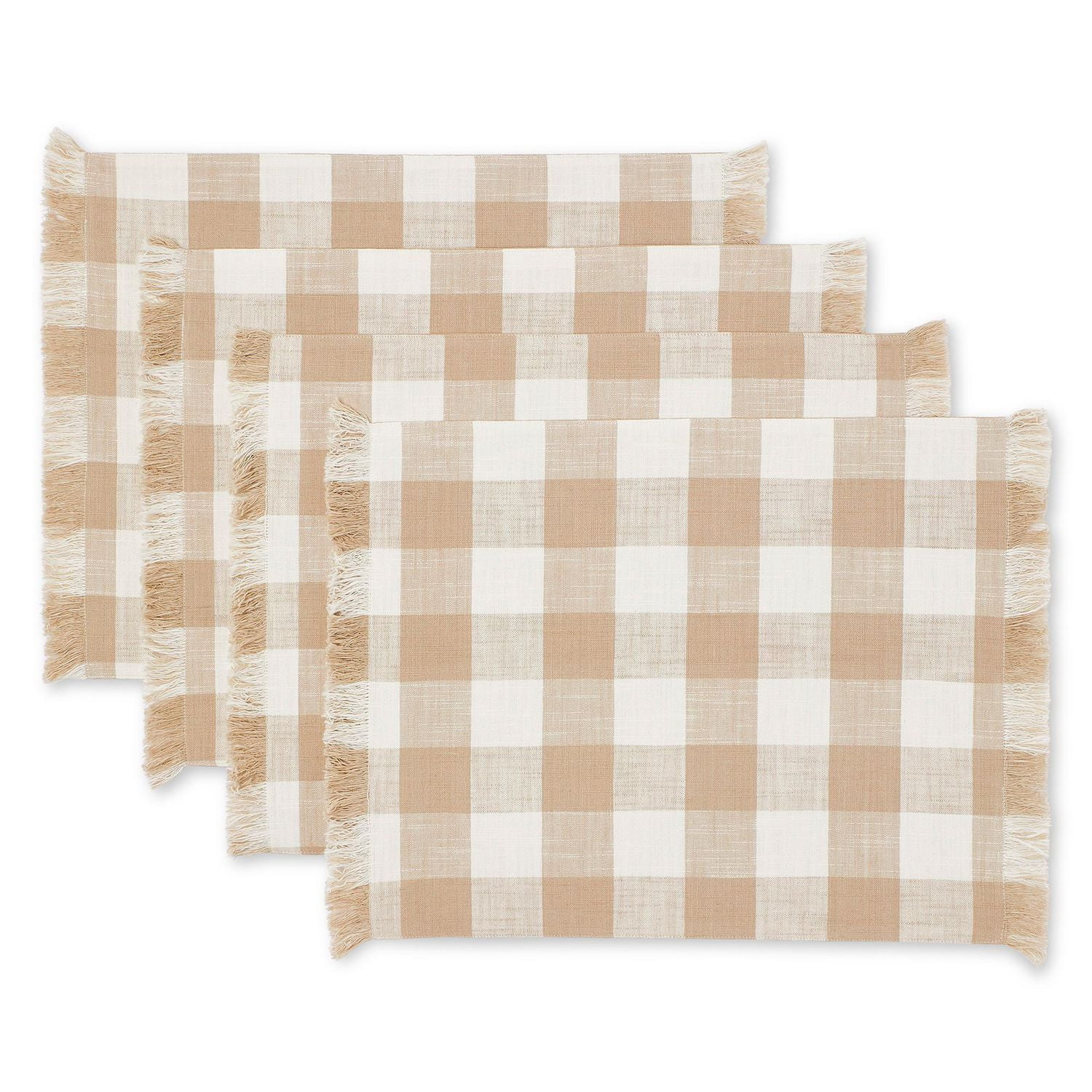 FRAÎCHE Spring Taupe Gingham Placemats, 4 pack