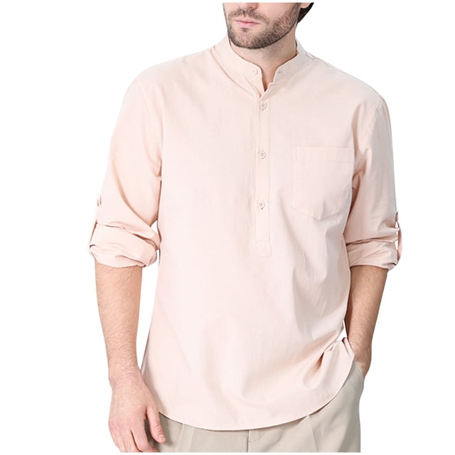 Cameland Mens Long Sleeve Button T Shirts Casual Plain Pullover Tops Loose Basic Tee