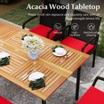thumbnail image 2 of Patiojoy 7-Piece Patio Dining Set 63�� Rectangle Table w/ PE Rattan Chairs Acacia Wood Tabletop & Removable Cushions Red, 2 of 7