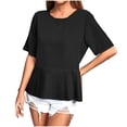 thumbnail image 1 of Timegard Hauts pour Femmes Plissés Col Rond Bouton Arrière Manches Courtes Blouse Décontractée Ample Couleur Unie Été, 1 of 6
