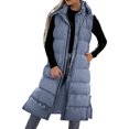 thumbnail image 2 of jsaierl Long Puffer Vest Women Button Down Sleeveless Hooded Jacket Overcoat Solid Color Side Slit Winter Parka Coat, 2 of 6