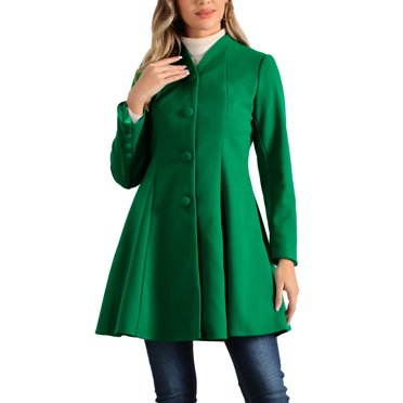 INSPIRE CHIC Women's Single Breasted Coat A Line Mid-Long Peacoats Outerwear Winter Coats S Green