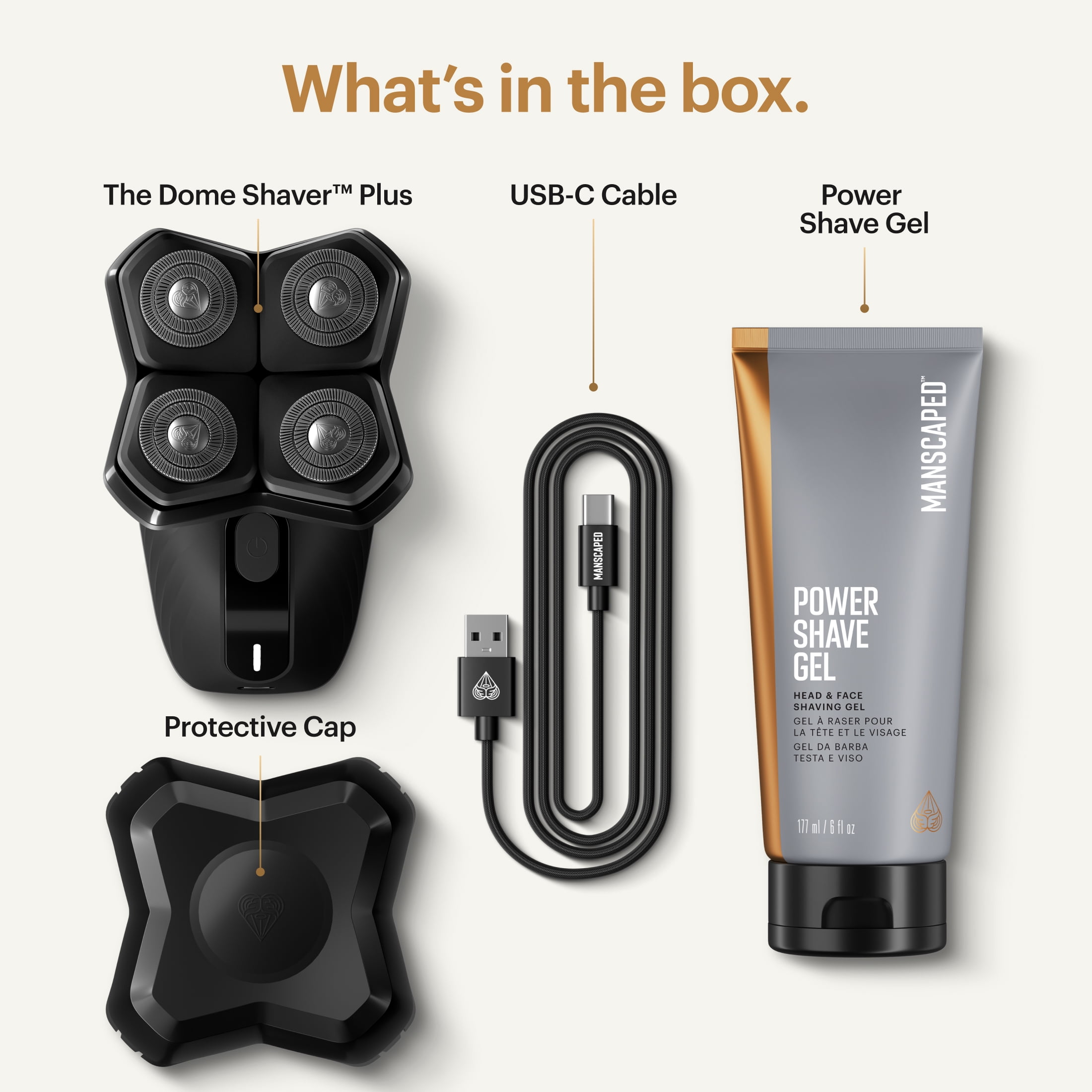 The Dome Shaver Plus Precision Pack MANSCAPED , Rasoir électrique pour la tête, Tondeuse Wet/Dry pour le crâne avec Power Shave Gel