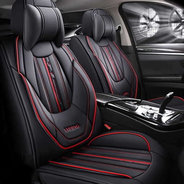 Maidao Car Seat Covers Leather Set for Mercedes-Benz for E300 2000-Present 5 Seats Compatible Airbag Water Resistant Front Rear Cushion Protector with Pillow and Headrest Black