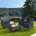 thumbnail image 3 of Gymax Ensemble de Conversation en Rotin pour Patio 4 Pcs Extérieur avec Coussin Bleu Marine, 3 of 10