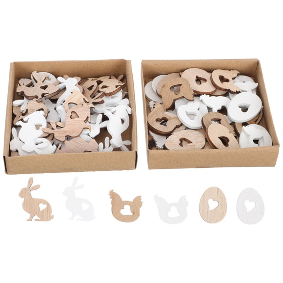 72Pcs Easter Egg Rabbit Craft Wood Chip Set Diy Decoration for Party Decor