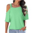 thumbnail image 1 of AherBiu Hauts à une Épaule pour Femmes Manches Courtes Été Décontracté T-Shirts Amples Confortables Chemises de Vacances Blouse, 1 of 7