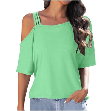 Timegard Womens Cold Shoulder Tops Half Sleeve Round Neck Summer Vacation Comfy Casual Loose Shirts Top