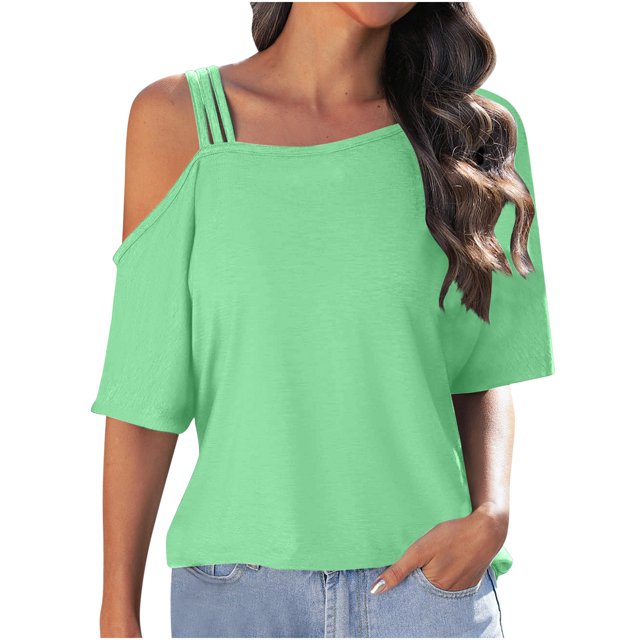 AherBiu Hauts à une Épaule pour Femmes Manches Courtes Été Décontracté T-Shirts Amples Confortables Chemises de Vacances Blouse