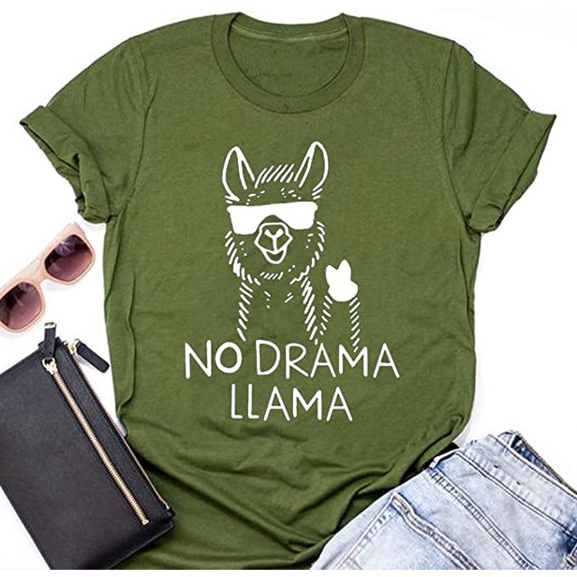 YourTops T-Shirt pour Femmes No Drama Llama (US L, 2-Vert Armée)