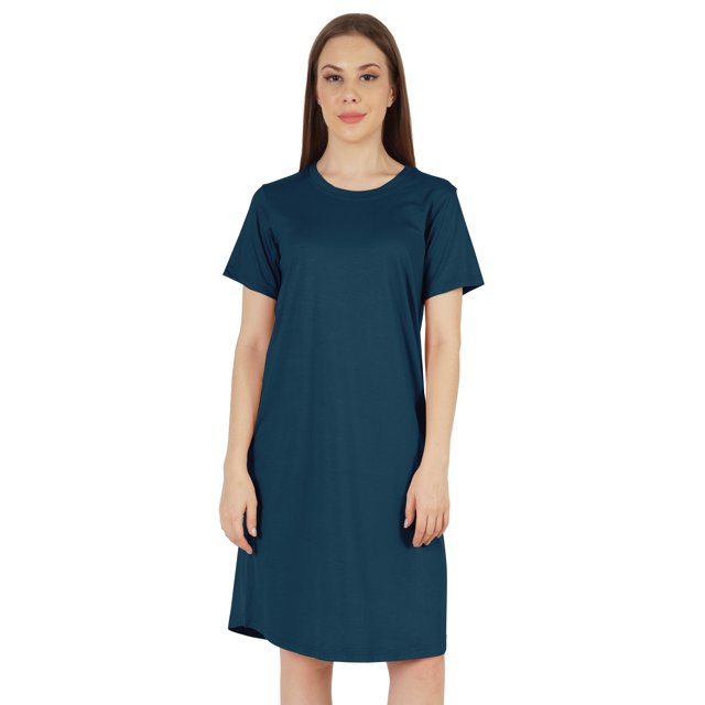 Inkmeso Robe T-Shirt d'Été Décontractée Unie pour Femmes, Coupe Ample, Tunique à Manches Courtes, Robe de Nuit