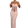 thumbnail image 1 of Faithtur Women?s 2 Piece Summer Outfits, Strapless Drawstring Lace Tube Tops + Long Skirt Set, 1 of 6