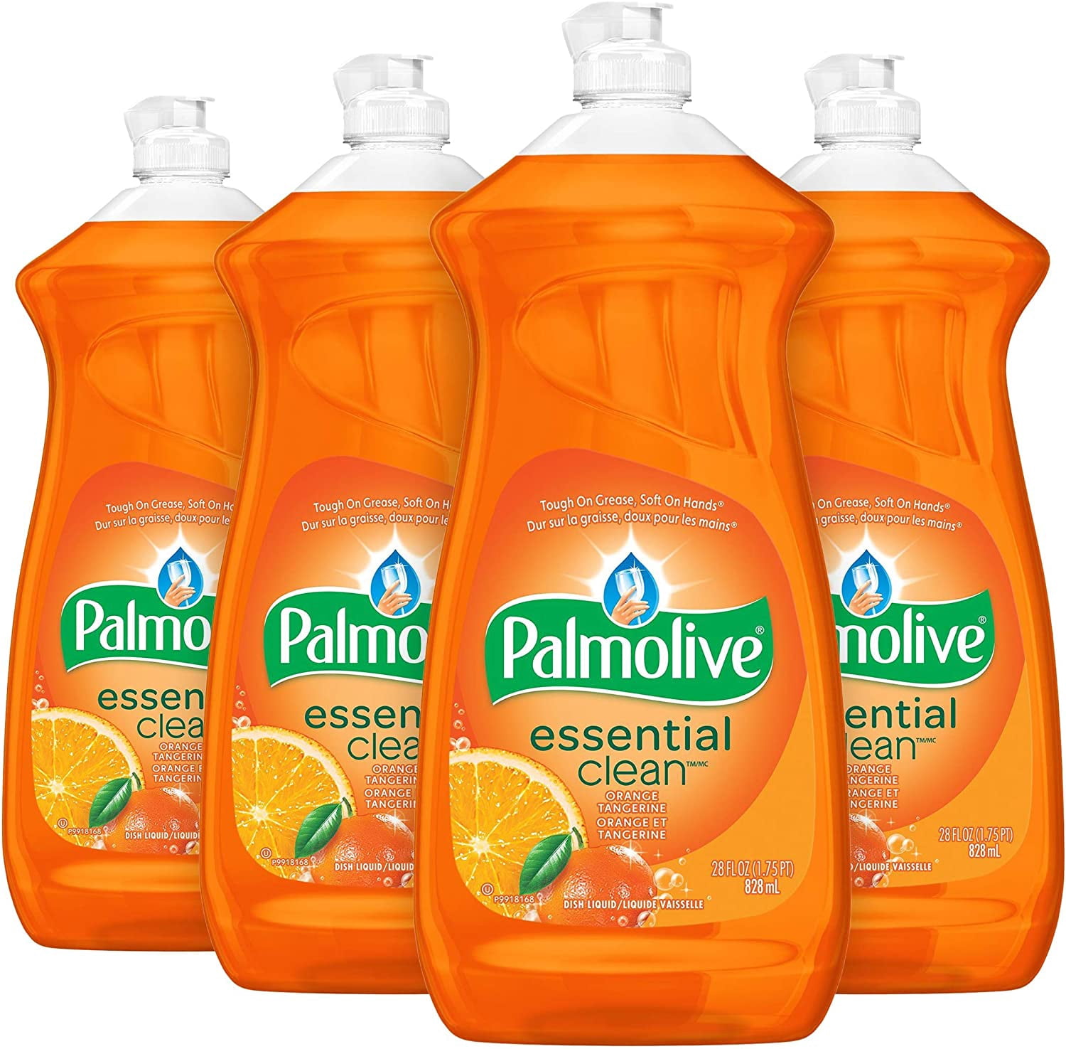 Palmolive Essential Clean Dish Soap Liquid - Orange Tangerine Scent 828ml, Pack of 4, walmart Exclusive - Tough on Grease, Soft on Hands, Dishwashing liquid to Remove Food Particles & Grime