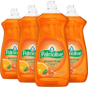 Palmolive Liquidité essentielle du savon de vaisselle propre - Parfum de Tangerine d'orange 828ml, Boîte de 4, Exclusivité valmart - Toux sur la graisse, doux sur les mains, liquide de lavage de vaisselle pour éliminer les particules alimentaires & Grime