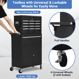 EDTara Duty-Duty 5-Drawer Poitrine à outils roulants, 2-In-1 Organisateur de rangement en métal amovible avec tiroirs, liners et roues à verrouillage sécurisé, parfait pour l'utilisation du garage ou de l'atelier