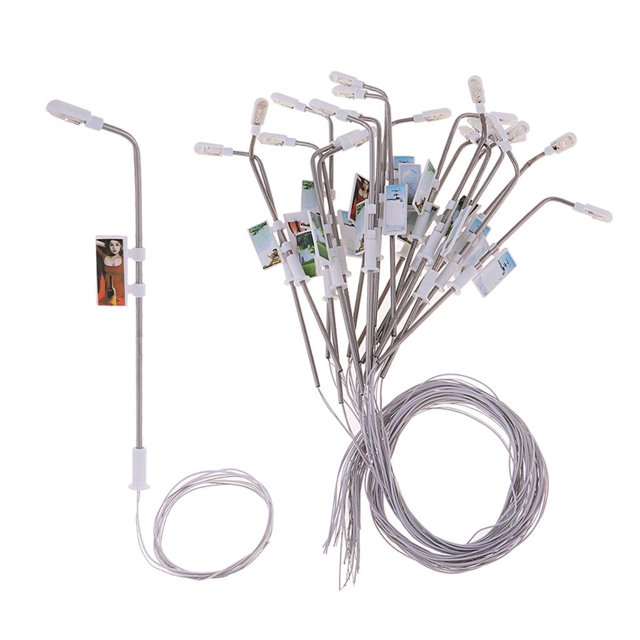 KLKCMS 20x Miniatures Lampadaires LED Blancs Accessoires pour Modélisme