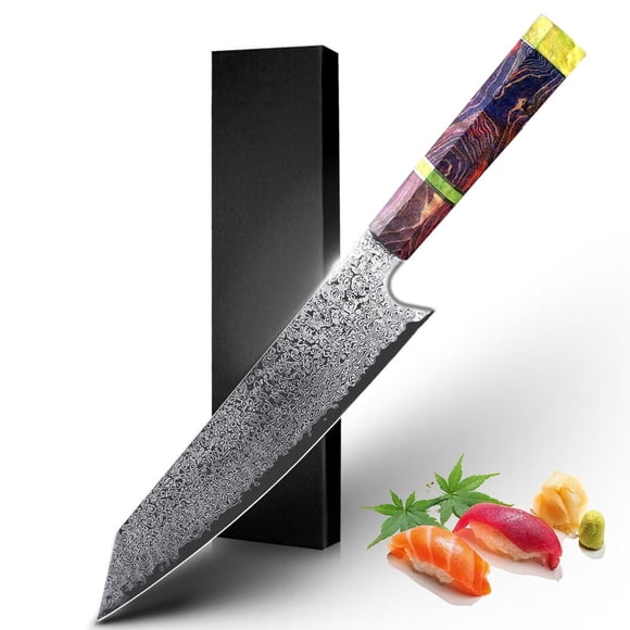 Professional Chef Knife, 8-inch Japanese Damascus Knife with Colorful Wooden Handle VG10 Stainless Steel Kitchen Knife with Giftcase (Random Colorful Handle)