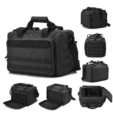 Outdoor Range Bag for Handguns and Riffle Shooting Duffle Range Pistol Bag with Dividers and Webbing Multi-function Storage Bag black
