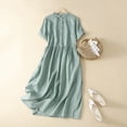 thumbnail image 2 of Staron Robe d'Été pour Femme à Col, Manches Courtes, Bohème, Coton et Lin, Plage, Plissée, Fluide, Midi, Robes d'Été, Unie, Coton et Lin, Robe Soleil, 2 of 7
