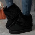 thumbnail image 3 of Bottes de Neige Mi-Mollet à Revers Duveteux pour Femmes 2025 Mode en Suède Bout Rond Plateforme Plates Talon Bas Bottines Courtes d'Hiver, 3 of 6