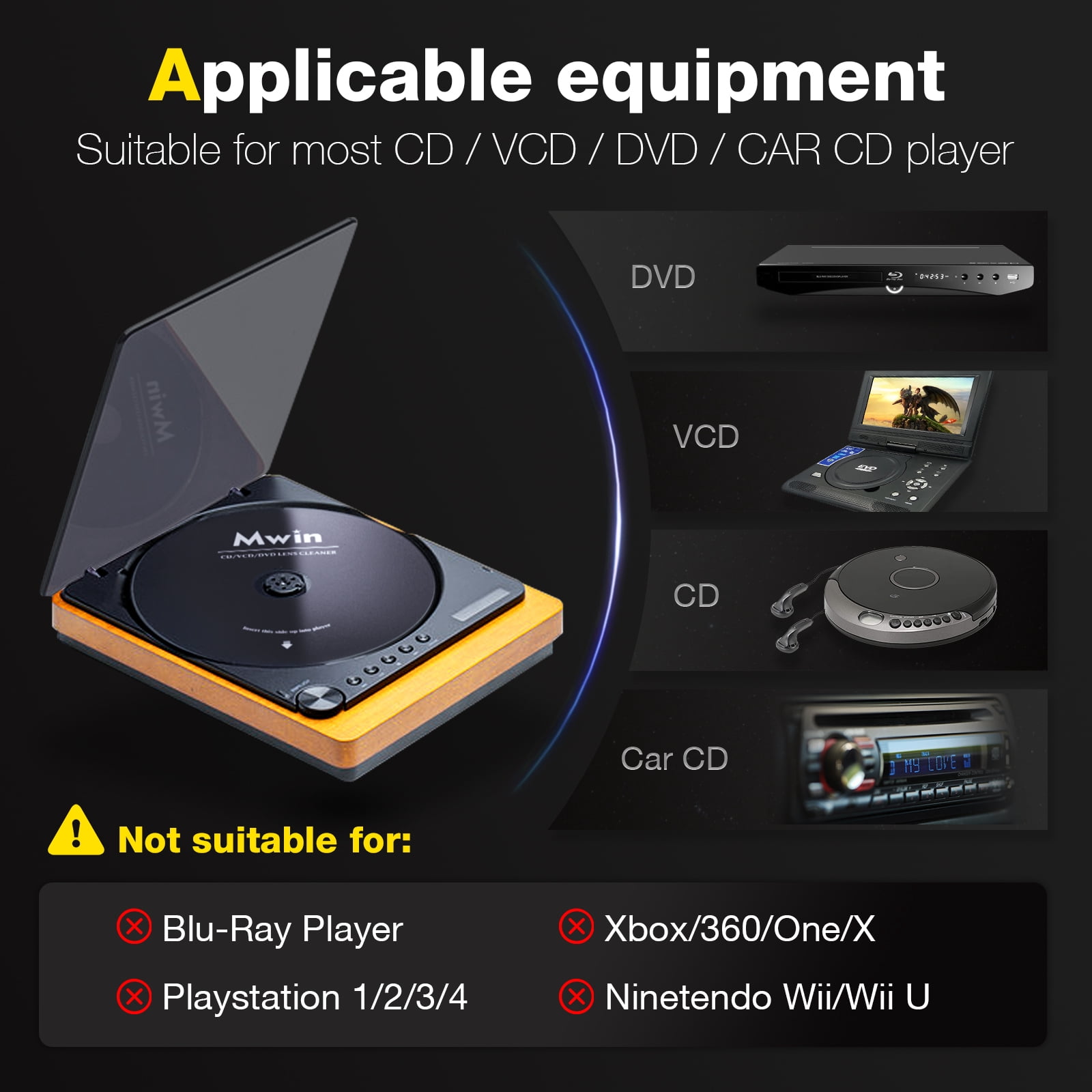 Mwin CD Cleaner Disc for CD Player,Safe and Effective Laser Lens