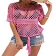 thumbnail image 4 of Tenue de Plage d'Été Ample pour Femmes, Cache-Maillot à Manches Courtes, Col Ras du Cou, Ajourée, à Lacets, 4 of 7