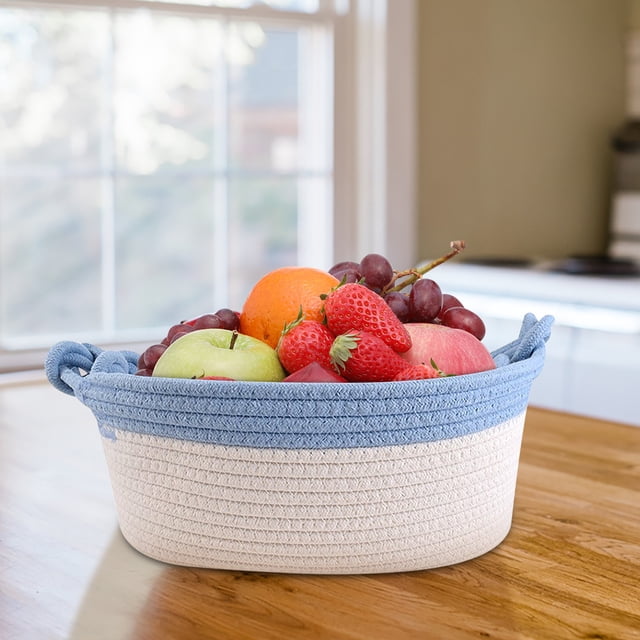 Chmadoxn Laundry Basket, Picnic Basket Woven Cotton Rope Basket Fabric Basket For Organisation And Storage, Small Laundry Basket For Desktop Storage, Living Room Clutter Storage Crafted Rope Baskets