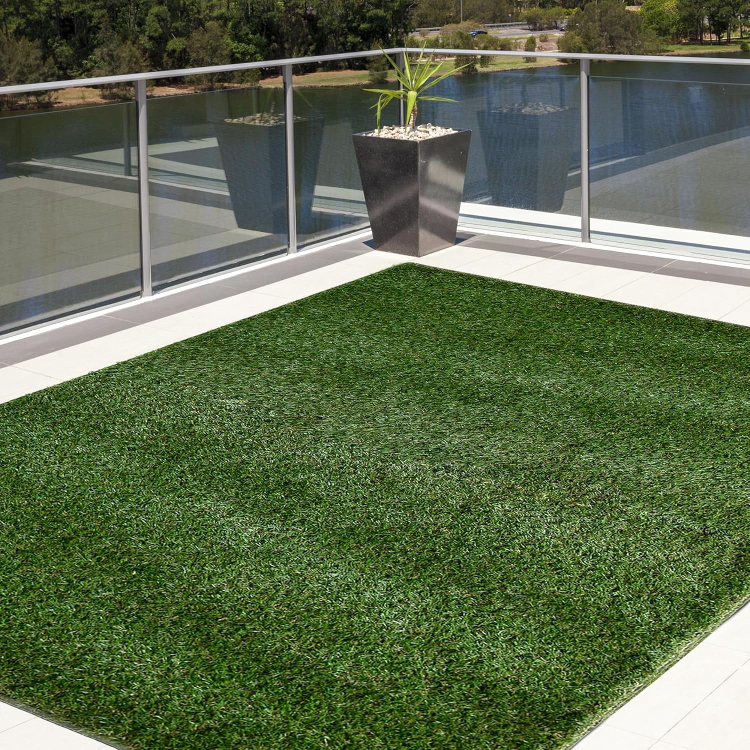 Artificial Thick Realistic Grass Mats & Turf Rugs Synthetic Grass in Many Custom Sizes and Widths with Finished Edges with Binding Tape