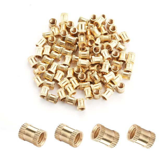 Wekity Écrous Moletés Filetage Femelle M6x10mm, 100 Pcs OD Laiton Fileté Insert Écrous d'Injection Joint Soudé Hydraulique Kit Assortiment pour Impression 3D Moulage par Injection-0621