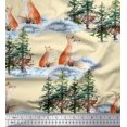 thumbnail image 1 of Soimoi Yellow Moss Georgette Fabric Fox & Pine Tree Decor Fabric Printed Yard 42 Inch Wide, 1 of 5