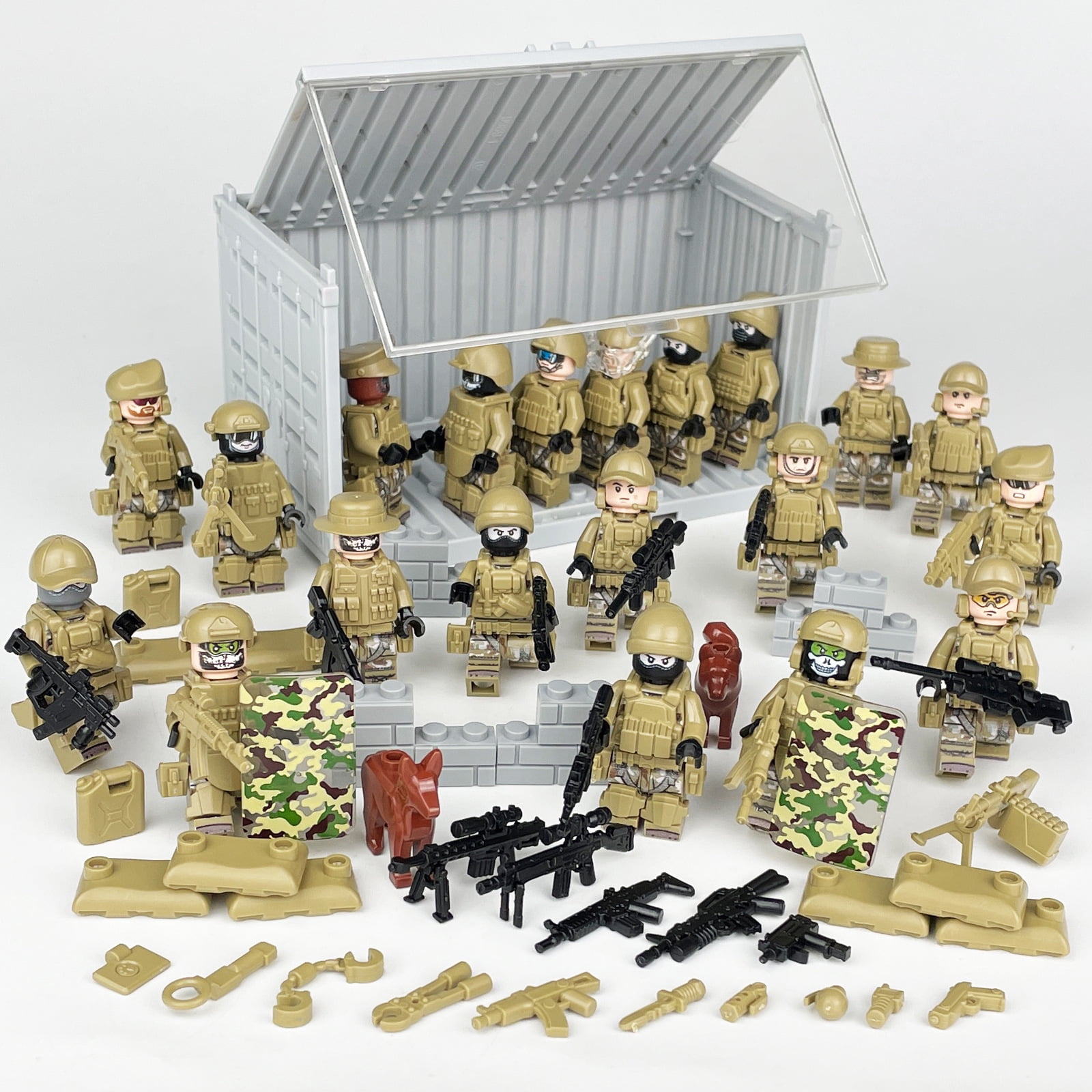 21PCS Desert Adventure Action Figures Set - DIY Building Blocks Toy with Container Equipment for Kids