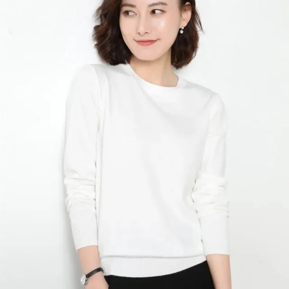 LNGOOR Chandail pour Femmes 2024 Col Rond Manches Longues Automne Hiver Pulls Mode Chandails Coréens Chandails de Base Chandails Ajustés en Tricot Chandails