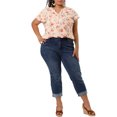 thumbnail image 2 of GRACE & GRANDEUR Hauts pour Femmes Grande Taille Rétro à Fleurs Col en V à Étages Manches Courtes Blouses 4X Rose, 2 of 7