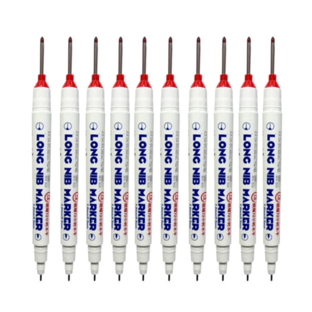 KLKCMS 10 Pcs Marqueurs à Trous Profonds Stylo Traceur à Long Nez pour le Travail du Bois Rouge