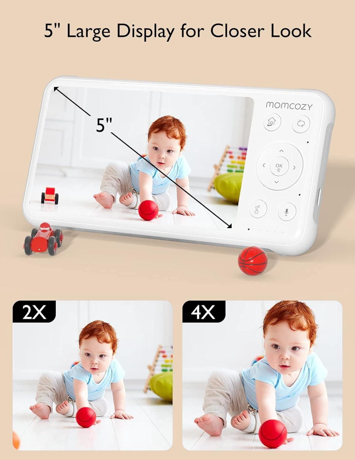 Momcozy Baby Monitor BM01, 1080P HD Video Monitor, Infrared Night Vision for Infant, Add-on Camera Unit, White