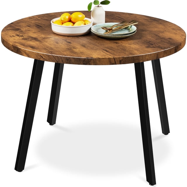 Best Choice Products Table à Manger Ronde Moderne Mi-Siècle de 35,5 Po avec Pattes en Acier, Pieds Ajustables - Brun