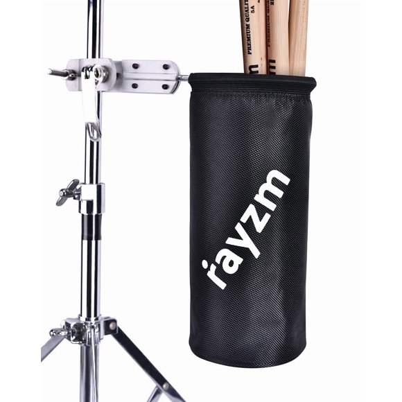 Rayzm Drum Stick Bag Holder Nylon Mallet/Brush/Beater Stick Holder with Aluminum Clamp for Drum Kit & Music Stand (1.5-3cm Diameter Pole) UP to 12 Pairs of Sticks