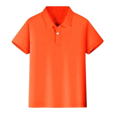 TIWEKE Chemisier Blanc pour Garçons, Chemise à Manches Courtes pour Enfants Garçons Filles avec Fermeture à Boutons, Tissu Confortable et Doux, Polos pour Garçon de 9-10 Ans, Orange