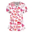 thumbnail image 4 of TIMIFIS Hauts de Sarrau pour Femmes Saint-Valentin Hauts à Manches Courtes pour Femmes Uniforme de Travail Blouse à Poche Imprimée de la Saint-Valentin avec Poches pring, 4 of 5