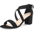 thumbnail image 1 of BLISSFUL STEP Women's Solid Color Open Toe Cross Strap Mid Chunky Heel Sandals, 1 of 7