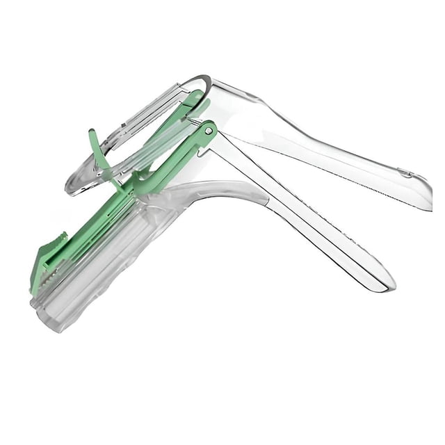 1pcs Adjustable Illuminated Mirror Clear Clip Professional Speculum Reusable, featuring a transparent plastic design with green adjustable components. Designed for improved visibility during medical examinations, it offers a durable, reusable, and hygienic solution. The adjustable mechanism ensures a comfortable fit for patients of various sizes. Suitable for a range of medical procedures, this professional-grade speculum is easy to sterilize and promotes optimal standards in healthcare.