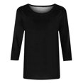 thumbnail image 5 of DPTALR T-shirt Ample Uni pour Femme, Blouse Mi-Longue à Manches 3/4, Col Rond, Hauts Décontractés, 5 of 5
