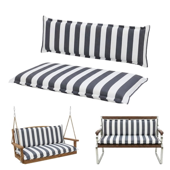 Aoodor Ensemble de Coussins pour Banc d'Extérieur 3 Places avec Dossier pour Balançoire de Patio et Banc, Coussin de Balançoire de Patio à Rebord 59 x 18 Pouces pour Terrasse, Véranda, Cour Arrière, Jardin, Rayure Grise