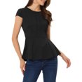 thumbnail image 1 of INSPIRE CHIC Women's Peplum Tops Cap Sleeve Round Neck Solid Color Blouses L Black, 1 of 6