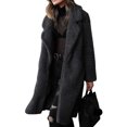 thumbnail image 2 of Innerwin Coat Fuzzy Fleece Ladies Outwear Mid Length Lapel Loose Jacket Deep Gray XL, 2 of 6