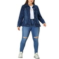 thumbnail image 2 of Agnes Orinda Plus Size Denim Jacket for Women Long Sleeve Button Down Washed Front Trucker Jean Jacket 1X Dark Blue, 2 of 6