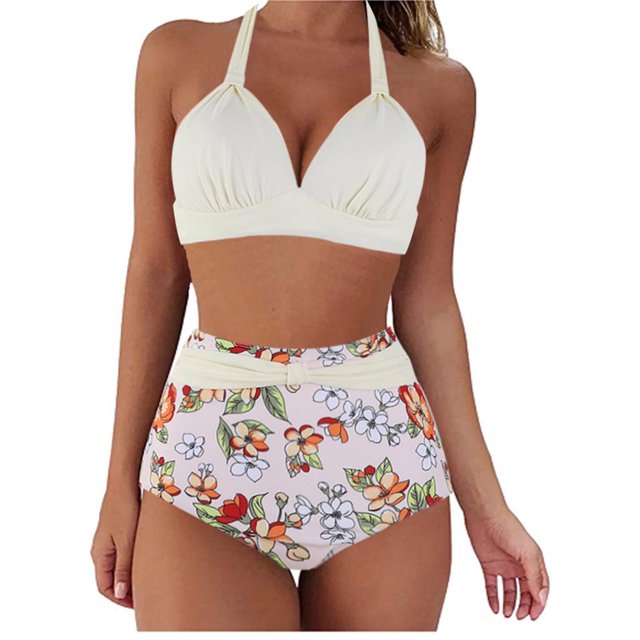 Womens Two Piece Swimsuits Halter Neck Top High Waisted Bathing Suits Tummy Control Bikini Swimwear